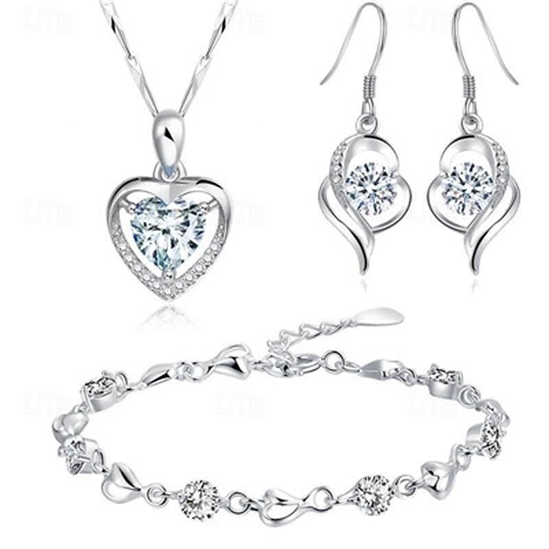 Ocean Heart Bracelet Love Heart Necklace Pendant With You in Heart Earrings Set Women's Jewelry
