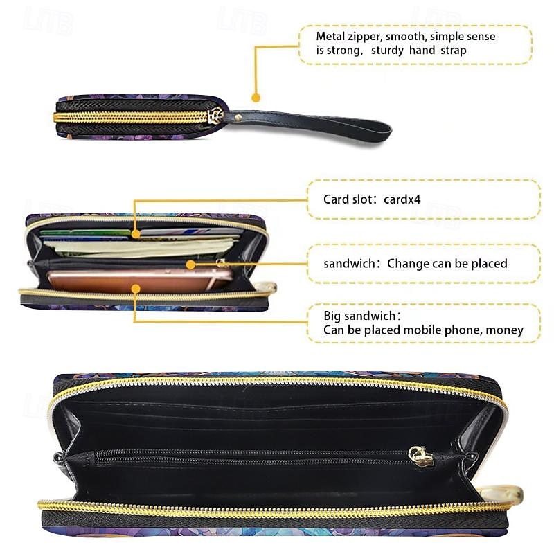 Women's Wallet Coin Purse Credit Card Holder Wallet PU Leather Shopping Daily Holiday Zipper Large Capacity Durable Butterfly Red Blue Purple4