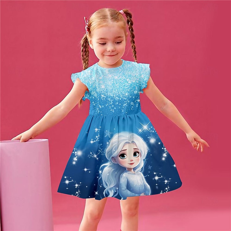 Girls' 3D Snowflake Princess Ruffle Dress Pink Sleeveless 3D Print Summer Daily Holiday Casual Beautiful Kids 3-12 Years Casual Dress Tank Dress Above Knee Regular Fit2