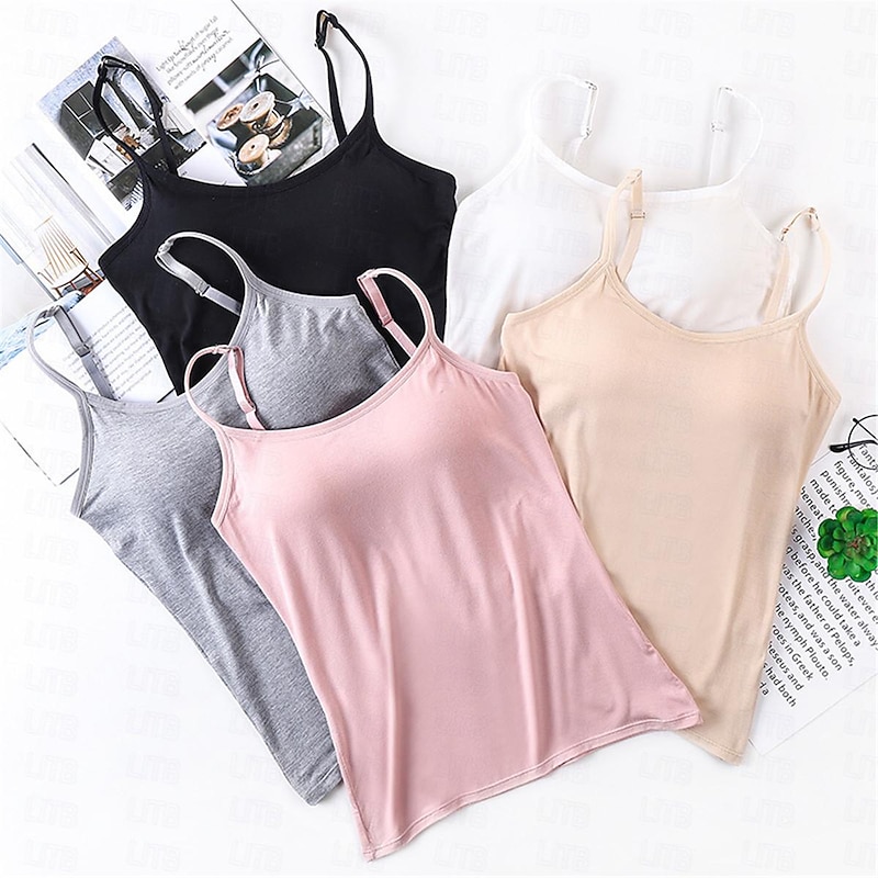 Women's Pajamas Top Pure Color Simple Comfort Daily Rayon Breathable Straps Sleeveless Strap Top Backless Chest pads Summer Spring Home Outfits