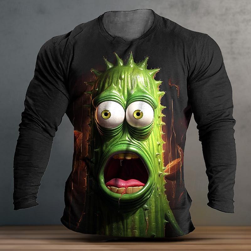 Men's Graphic Cartoon Funny T Shirt Long Sleeve T shirt 3D Print Crew Neck Shirt Designer Casual Subculture Sports Outdoor Holiday Going out Black Burgundy Blue Spring &  Fall Clothing Apparel S M L