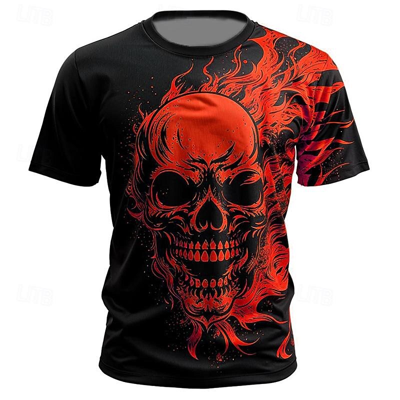 Men's Graphic Flame Skulls T Shirt Short Sleeve T shirt 3D Print Crew Neck Shirt Daily Designer Retro Vintage Sports Outdoor Holiday Going out Yellow Blue Red Spring & Summer Clothing Apparel S M L