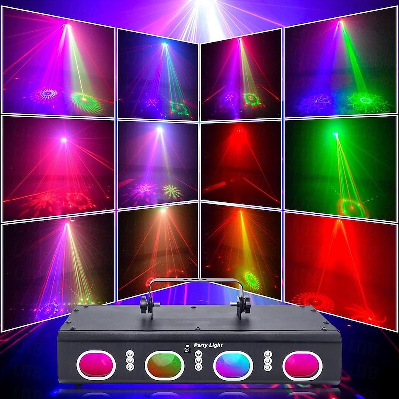 Party Lights Indoor DJ Disco Lights 3D Effect Sound Sensing Laser Lights Flash Stage Lights Projector Home Show Christmas Halloween Party Birthday Decorations Club KTV Bar Karaoke2