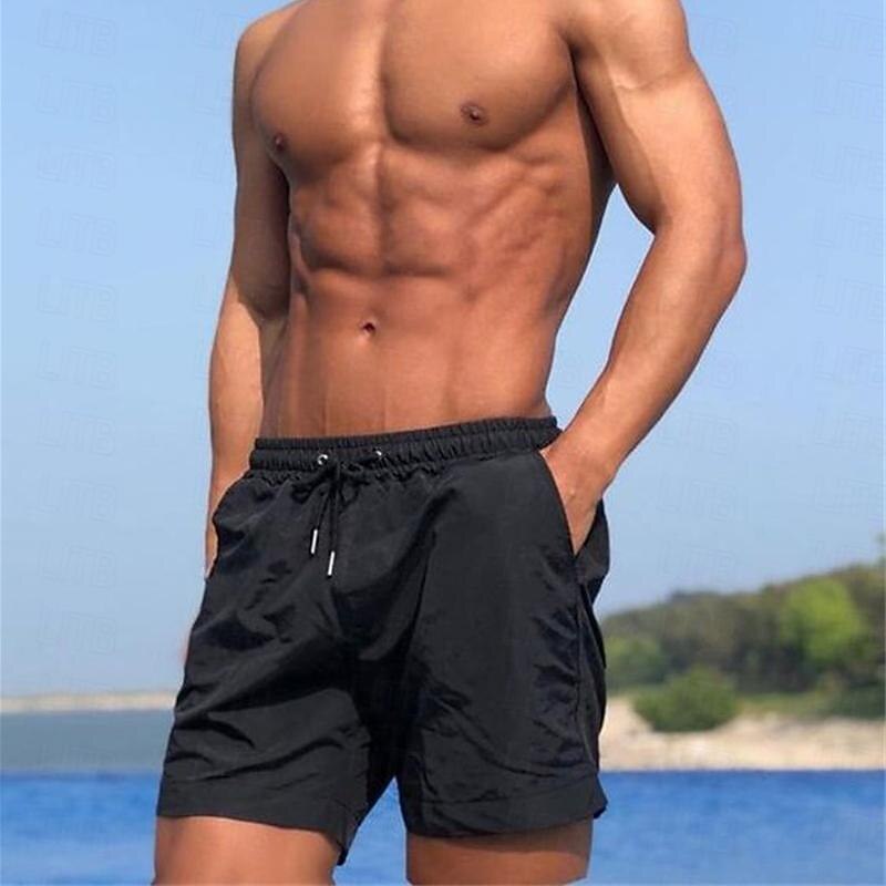 Men's Swim Shorts Shorts Beach Shorts Drawstring Elastic Waist Plain Comfort Quick Dry Short Holiday Beach Weekend Fashion Casual Black Yellow Micro-elastic