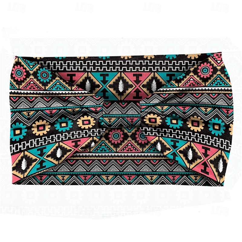 Bohemian Feather Print Headband, Women's Sports Headband,  Knot Wide Edge Retro Headscarf2