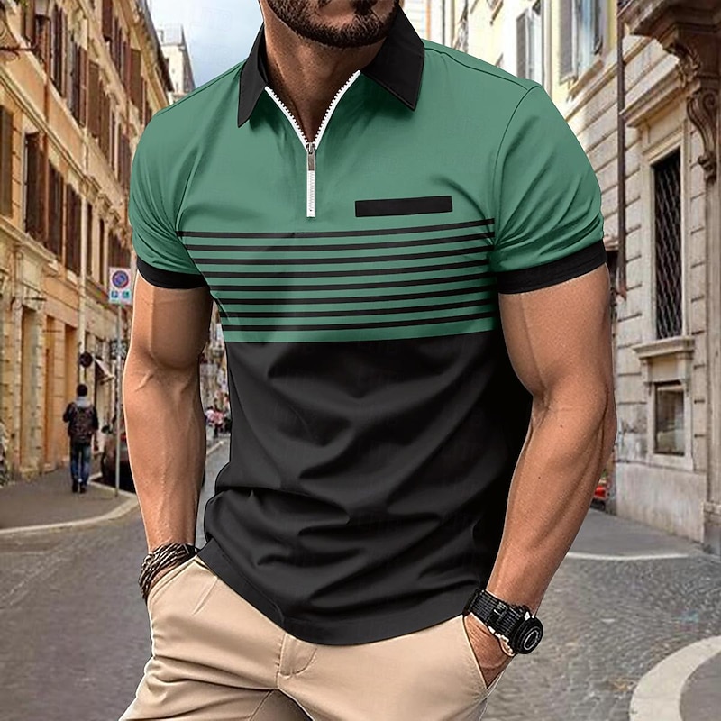 Male Polo Shirt Knit Polo Casual Date Lapel Short Sleeves Fashion Plaid / Striped / Chevron / Round Printing Knitting Summer Dry-Fit White Pink Red Orange Green Apricot Polo Shirt3