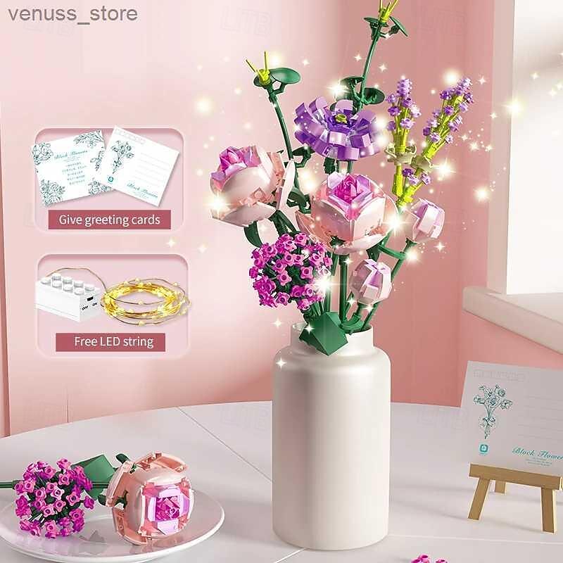 Women's Day Gifts Blocks LED Flowers Rose Building Block Lamp Bouquet Small Particles Compatible With Assembled Flower Holiday Gift Rose Series Toys R231208 Mother's Day Gifts for MoM3