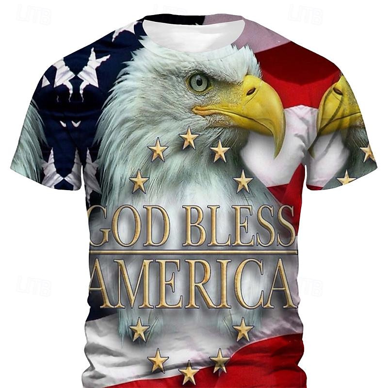 Veterans Day Men's Patriot Patriotic Veteran Graphic Eagle American Flag T shirt Short Sleeve T shirt 3D Print Crew Neck Shirt Daily Designer Retro Vintage Sports Outdoor Holiday Going out Light
