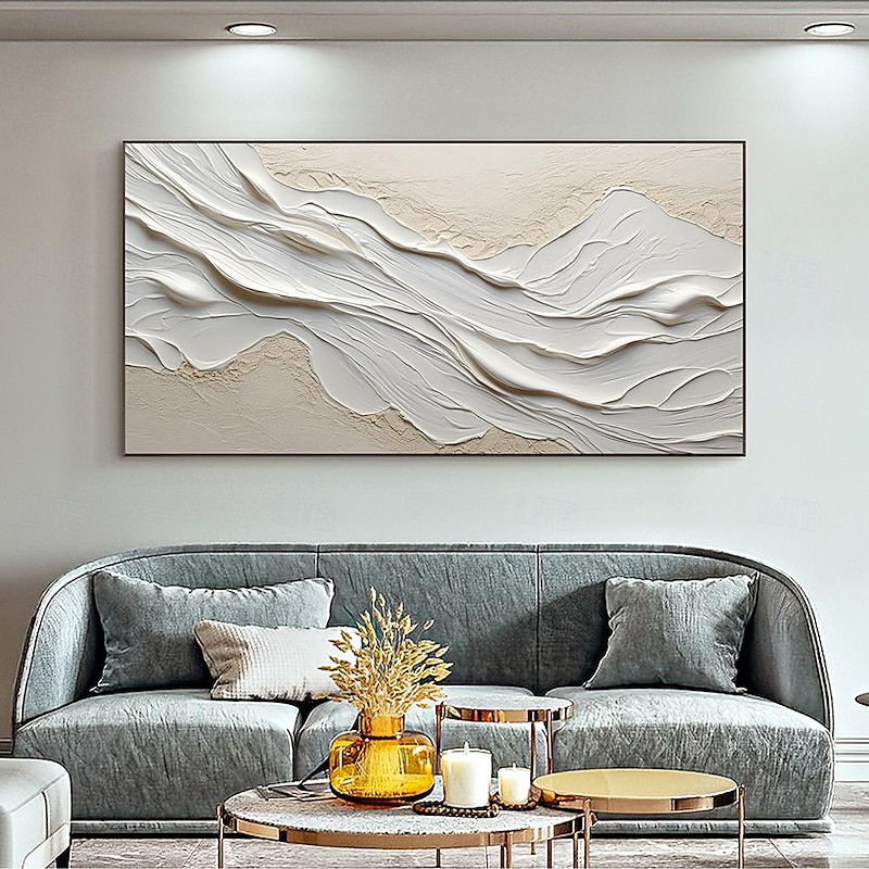 Hand painted Textured White Abstract Sandy Beach Oil Painting on Canvas handmade Original Blue Ocean Painting Custom Art Decor for Living room Wall Decor Wall Art4