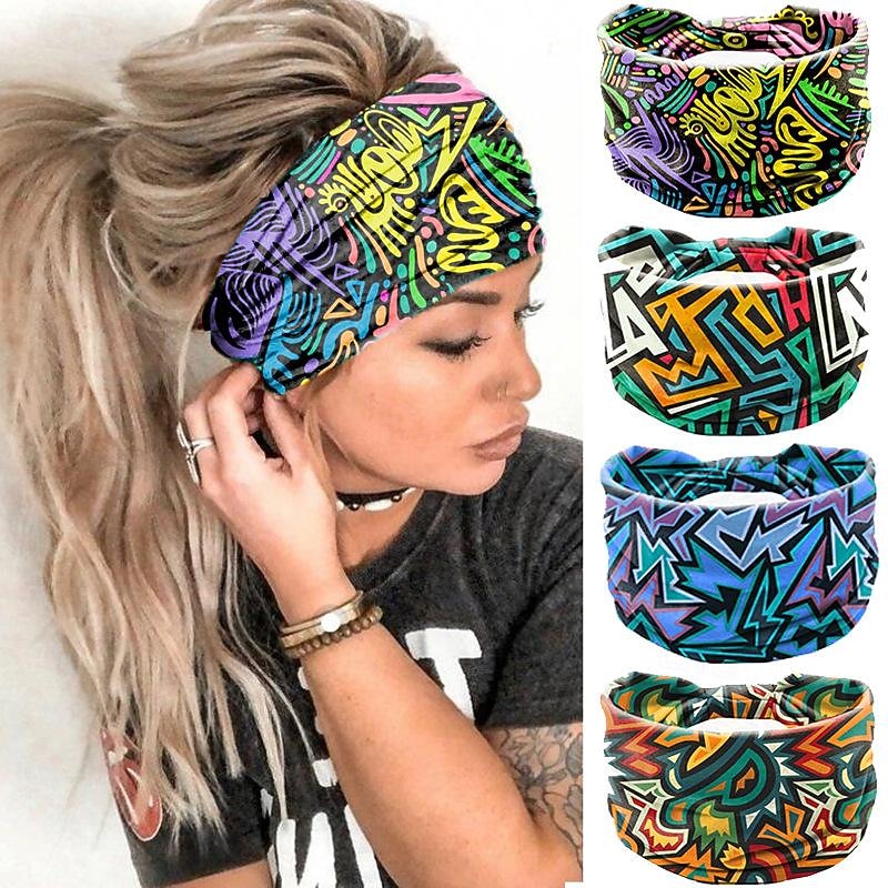 Printed Headband, Bohemian Headscarf, Elastic Women's Sports Yoga Headband, Wide Brimmed Headband, Fashionable Hair Accessories