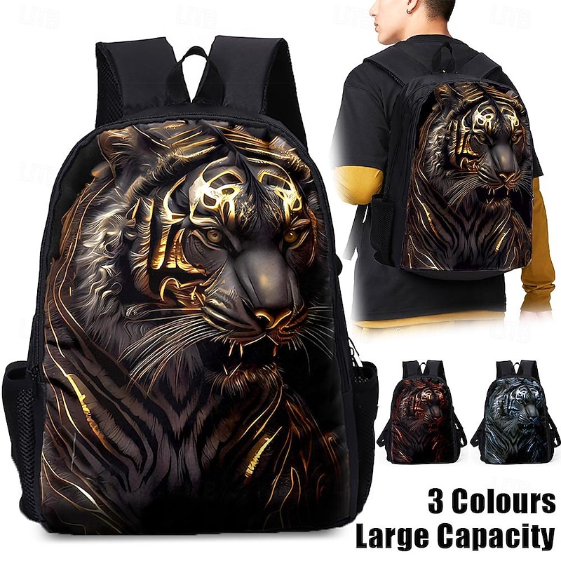 Cool Black Tiger Graphic Backpack – Large Capacity 3D Animal School Bag for Teens and Streetwear Fans, Available in 3 Colors