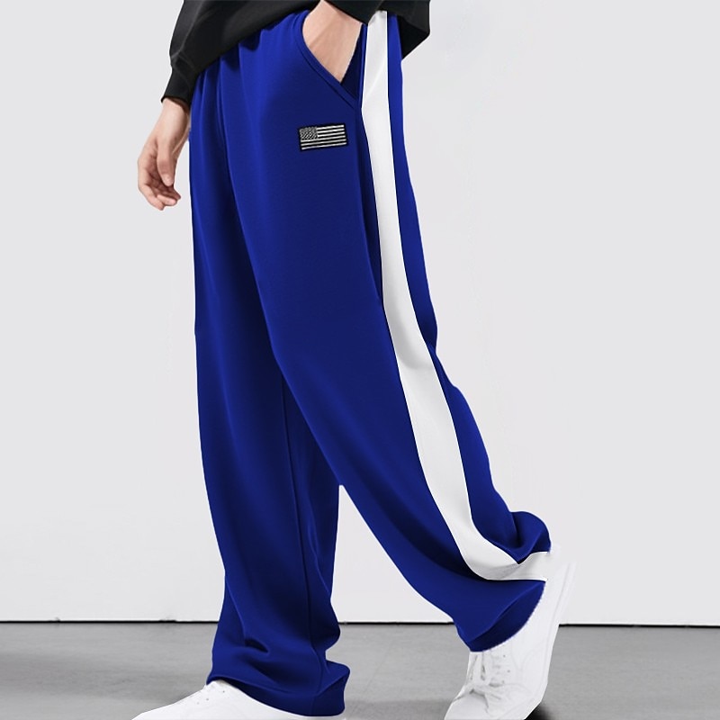 Men's Sweatpants Joggers Trousers Patchwork Drawstring Elastic Waist Color Block National Flag Comfort Breathable Casual Daily Holiday Sports Fashion Black Blue