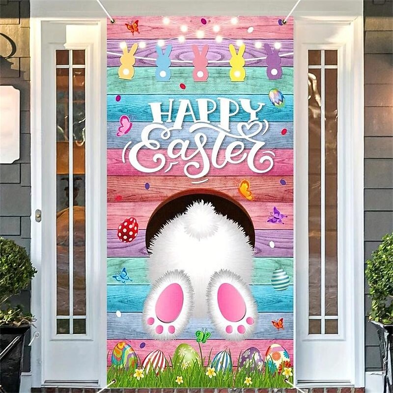 Bunny Rabbit  Door Covers Door Tapestry Door Curtain Decoration Backdrop Door Banner for Front Door Farmhouse Holiday Party Decor Supplies3