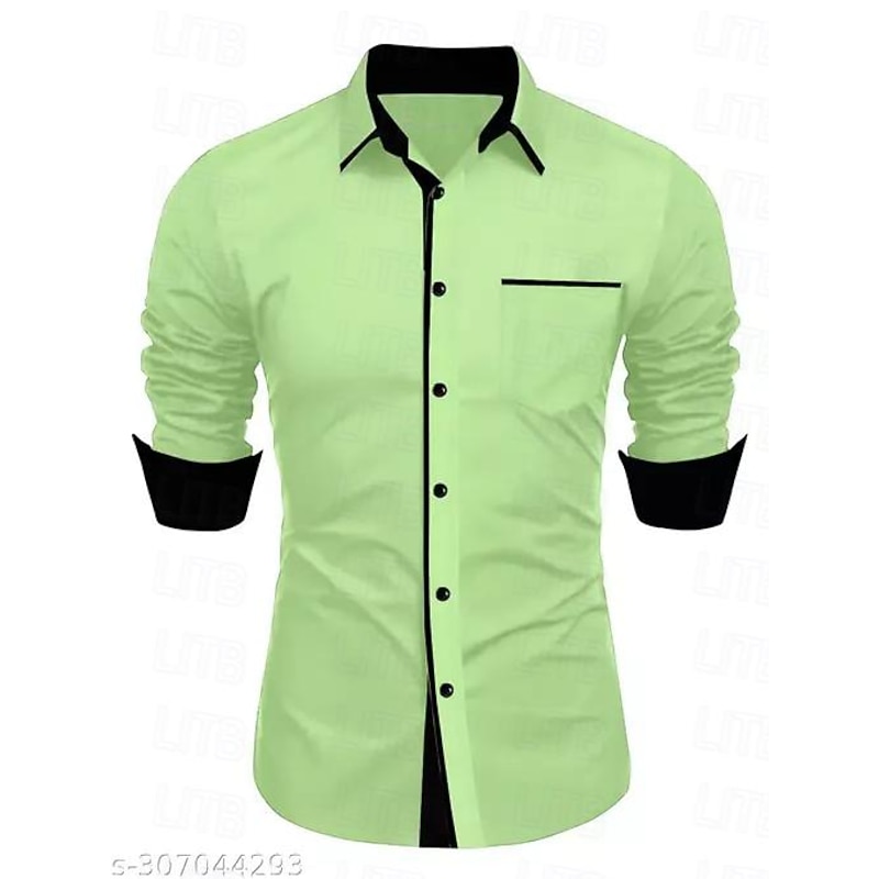 Men's Dress Shirt Casual Shirt Black White Light Green Burgundy Blue Long Sleeve Color Block Solid / Plain Color Turndown Wedding Vacation Button-Down Clothing Apparel Cotton Fashion Leisure4