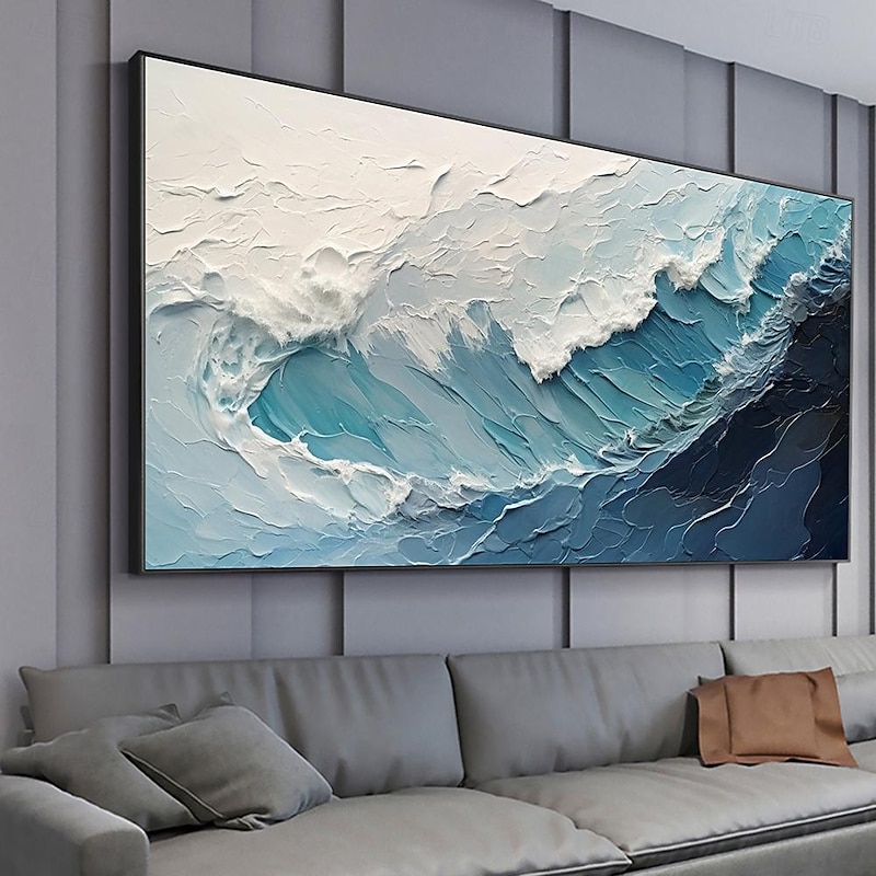 Large oil painting hand painted Ocean Wave Oil Painting On Canvas Large Wall Art Abstract Minimalist Painting Custom Blue Sea painting for Wall Art Living Room Decor Gift4