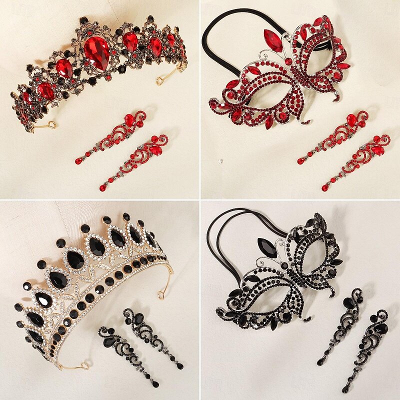 1 Set Rhinestone Jewelry Set Masquerade Mask And Earrings Set Women Costume Jewelry2
