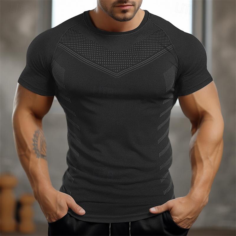 Men's Gym Shirt Sports T-Shirt Crew Neck Short Sleeve Sport Casual Daily Gym Quick dry Breathable Soft Color Block Black Yellow Activewear Polyester Fashion Basic