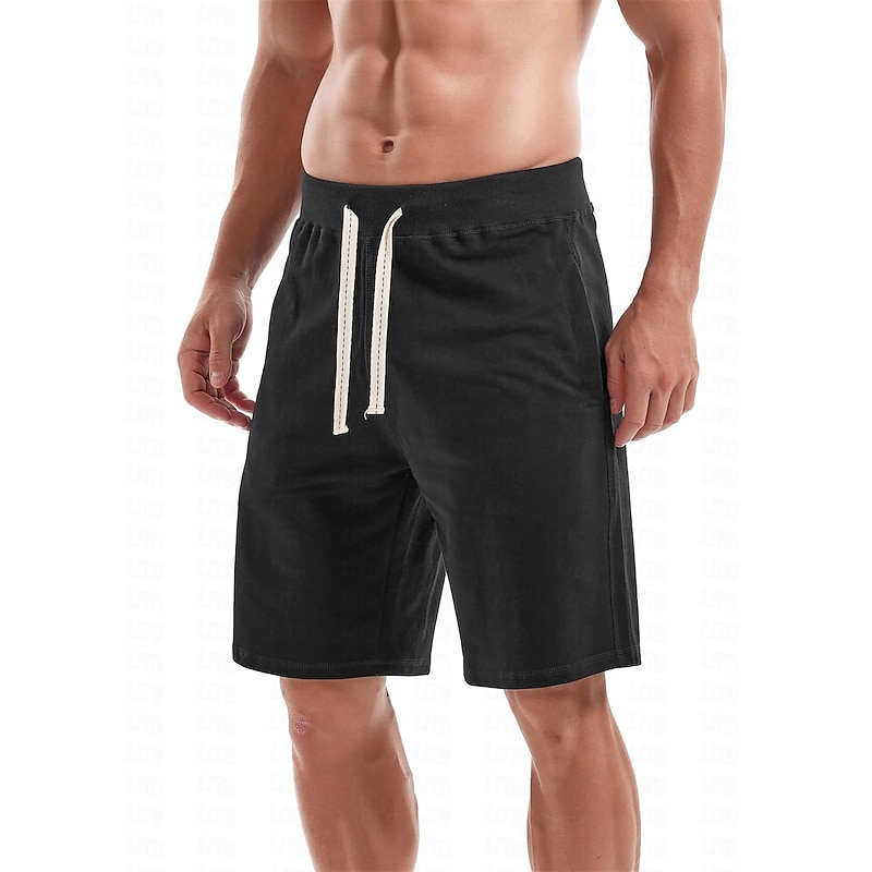 Men's Sweat Shorts Shorts Workout Shorts Casual Shorts Pocket Drawstring Elastic Waist Plain Comfort Breathable Knee Length Casual Daily Holiday Sports Fashion Smoky gray Black Micro-elastic4