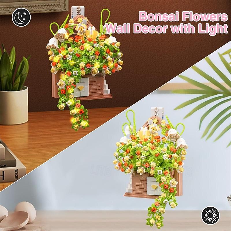 Women's Day Gifts Flower Bouquet Building Set Flowers House Bonsai Plants with LED Light Botanical Collection Wall Decor Creative Building Toy Mother's Day Gifts for MoM2
