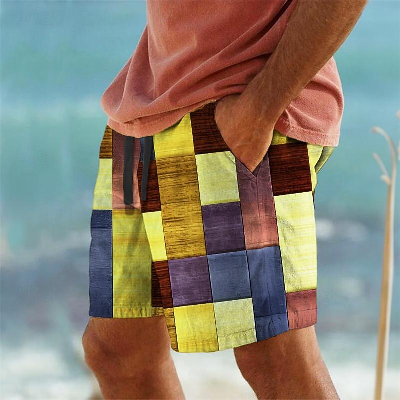 Men's Color Block Plaid Checkered Patchwork Swim Trunks Swim Shorts Board Shorts Mid Waist Vacation Hawaiian Holiday Vacation Holiday Beach Drawstring with Mesh lining Elastic Waist Designer Clothing