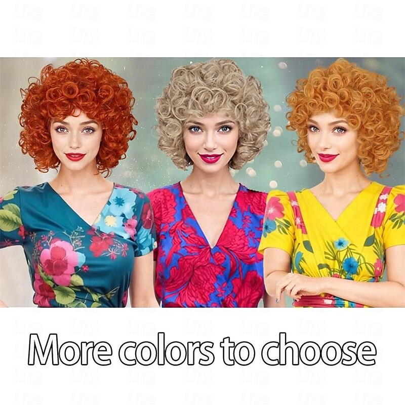 Mrs Roper Short Fluffy Curly Orange Red Cosplay Wig Women Costume for Carnival Halloween Wigs2