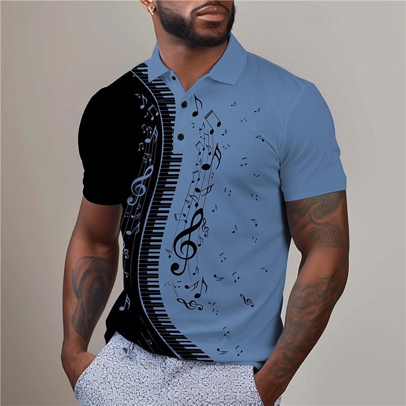 Music Festival Men's Music Golf Shirt Short Sleeve Polo Shirts Collared Shirts Casual Vacation Wear Festival Wear Party Outfits Buttons 3D Print Summer White Blue Purple3