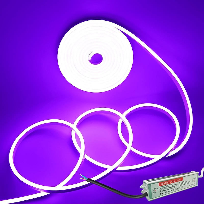 Waterproof Flexible LED Neon Strip Light with Power 12V Outdoor Silicone Rope 5 m 16.4 ft 600 SMD Pool Light Strip Suitable for Signature Bar Home Kitchen Bedroom Party Christmas Decorations3