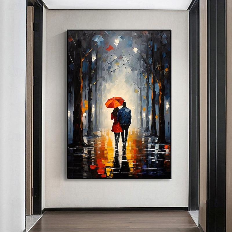 Hand Painted Abstract Romantic Couple Oil Painting on Canvas Large Wall Art Street Art Forest painting Decor Painting for Living Room Home Decoration ready to hang or canvas4