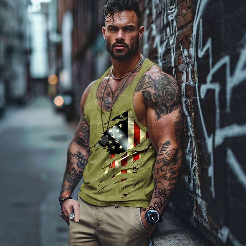 Veterans Day Men's Patriot Patriotic Veteran Graphic American Flag Vest Top Racer Back Tank Top Sleeveless T Shirt for Men Sleeveless T shirt 3D Print V Neck Shirt Sports Daily Simple Sports Outdoor4