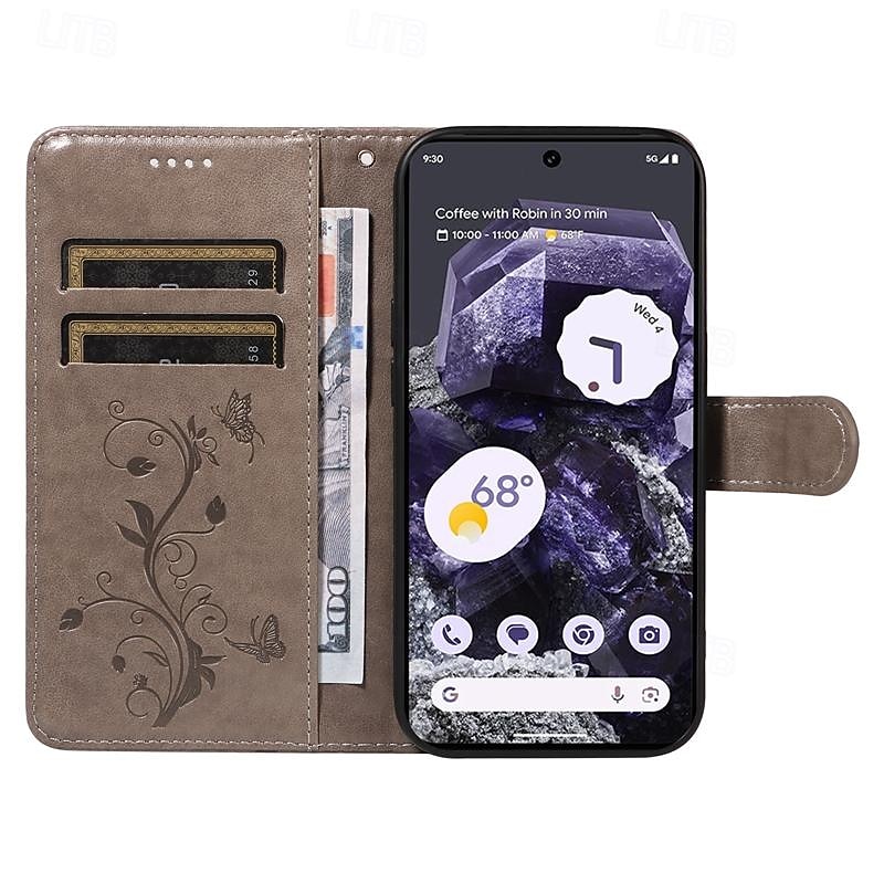 Phone Case For Google Pixel 8 Pro Pixel 7 Pixel 6 Wallet Case Embossed Full Body Protective with Wrist Strap Tree Butterfly TPU PU Leather2