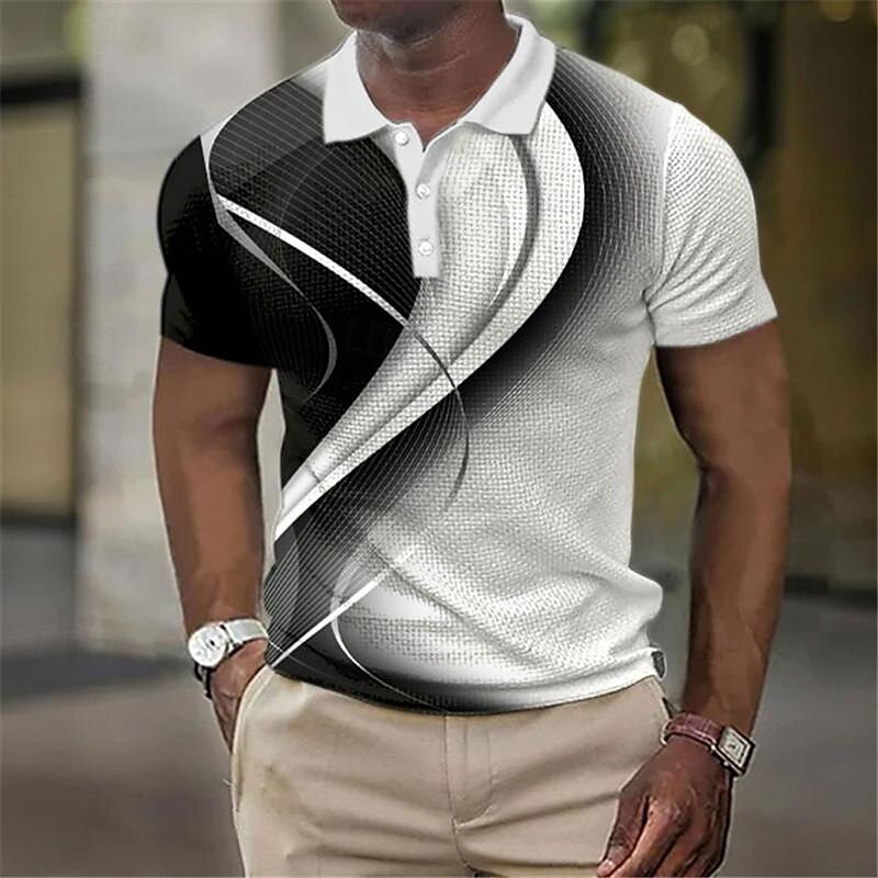 Men's Geometric Golf Shirt Short Sleeve Polo Shirts Collared Shirts Business Casual Vacation Wear Formal Wear Festival Wear Buttons 3D Print Summer White Red Blue