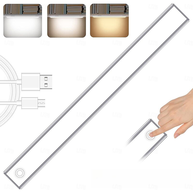 Under Cabinet Lighting, PIR Motion Sensor Cabinet Light, Under Cabinet Light, USB Rechargeable, Touch Switch Wireless Closet Light, Tri-color Cabinet Light for Bedroom, Wardrobe, Kitchen, Stairs2