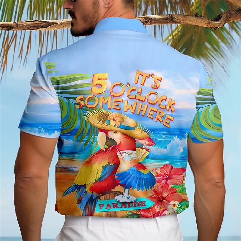 Men's Leaf Parrot Shirt Summer Hawaiian Shirt Aloha Shirt Short Sleeve Shirt Turndown Vacation Hawaiian Outdoor Vacation Hawaiian Blue Sky Blue Orange S M L2