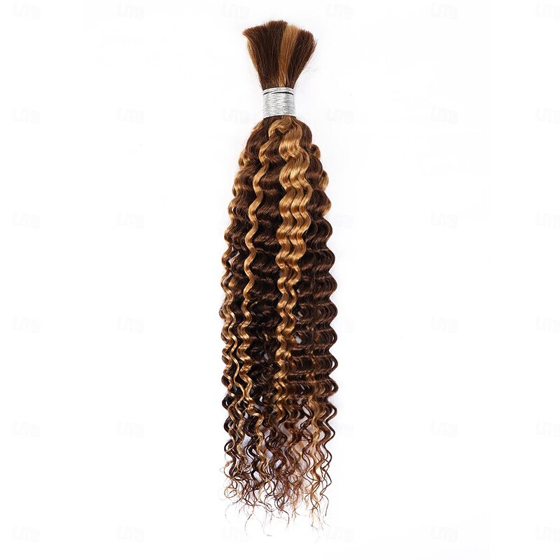 Highlight P4/27 Deep Wave Hair Bulk Human Hair For Braiding 10-28 Inch 100% Unprocessed No Weft Human Hair Extensions 100g/pc2