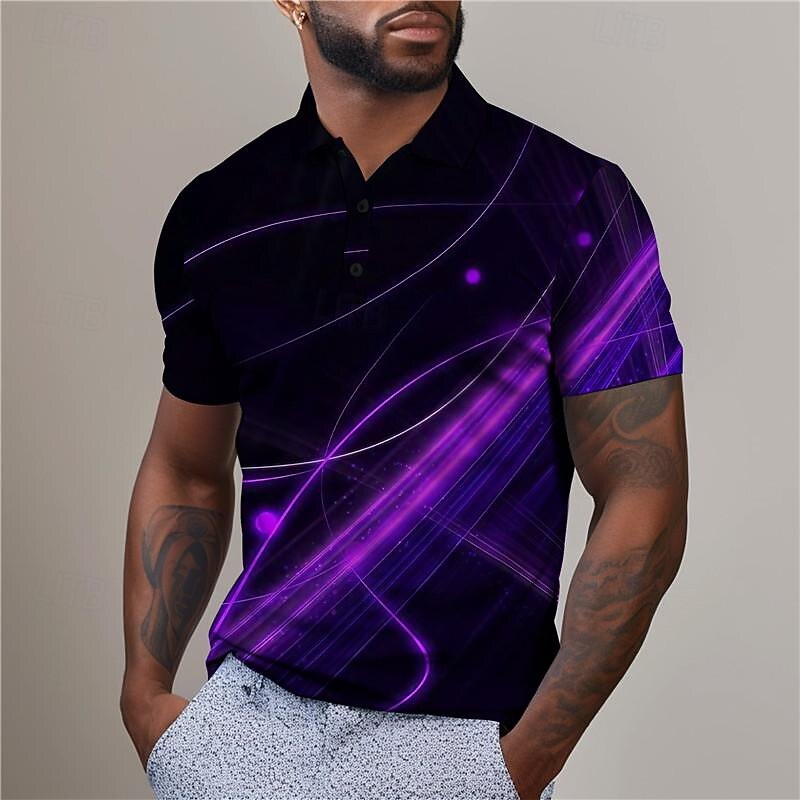 Men's Geometric Golf Shirt Short Sleeve Polo Shirts Collared Shirts Business Casual Vacation Wear Formal Wear Festival Wear Buttons 3D Print Summer Yellow Red Purple4