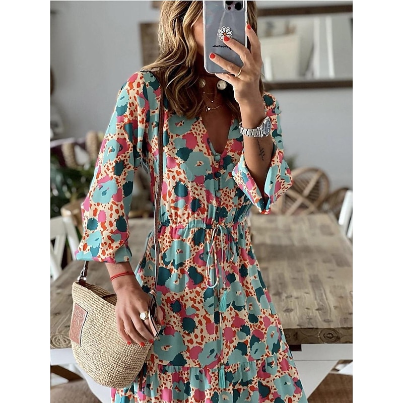 Women's Long Dress Maxi Dress Paisley Dress Casual Dress Boho Chic Dresses Boho Dress Bohemia Ethnic A Line Vacation Street Holiday Loose Fit Paisley Long Sleeve V Neck Pink Blue Green Summer Spring3