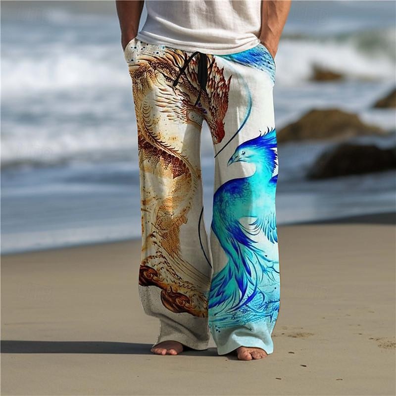 Dragon Phoenix Abstract Men's 3D Printed Casual Pants Trousers Elastic Waist Drawstring Loose Fit Straight-Leg Summer Beach Pants S TO 3XL4
