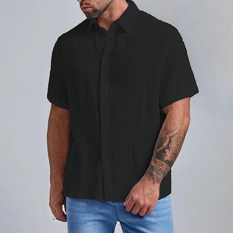 Men's Summer Shirt Casual Shirt Beach Shirt Button Up Shirt Black White Wine Brown Green Short Sleeve Plain Lapel Vacation Hawaiian Button-Down Clothing Apparel Polyester Fashion Casual Comfortable4