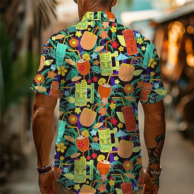 Men's Symbol Drink Shirt Summer Hawaiian Shirt Aloha Shirt Short Sleeve Shirt Cuban Collar Hawaiian Casual Outdoor Street Casual Daily Blue Purple Green S M L4