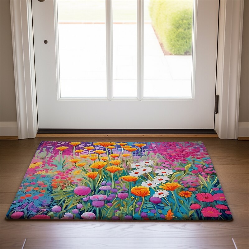 Colorful Flowers Doormat Floor Mats Washable Rugs Kitchen Mat Non-Slip Oil Proof Rug Indoor Outdoor Mat Bedroom Decor Bathroom Mat Entrance Rug
