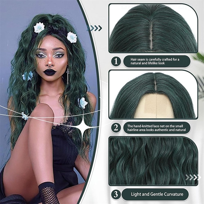 Halloween Wigs Long Cosplay Green Wig 28 Inch Middle Part Synthetic Wig Realistic Carnival Gifts Party Wigs for Women Daily Use Colorful Wigs St.Patrick's Day Wigs4
