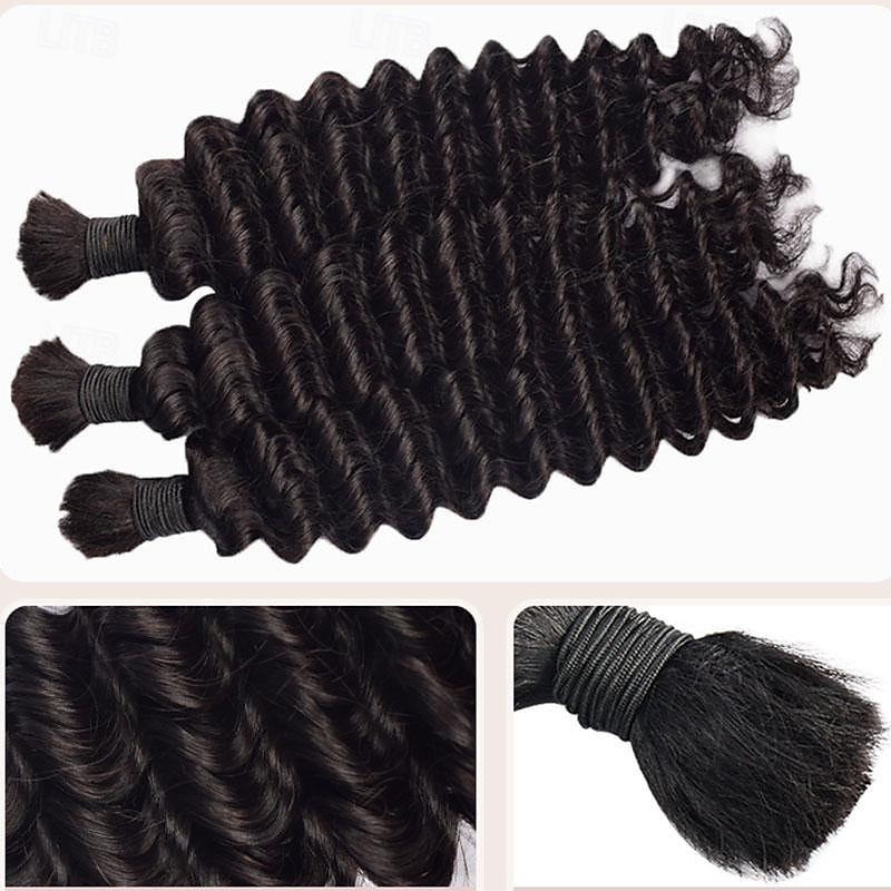 Deep wave bulk human hair 100 % Human Hair Braiding Human Hair Bulk No Weft deep Wave 100G per package Natural color 10-28 Inch 3Bundles3
