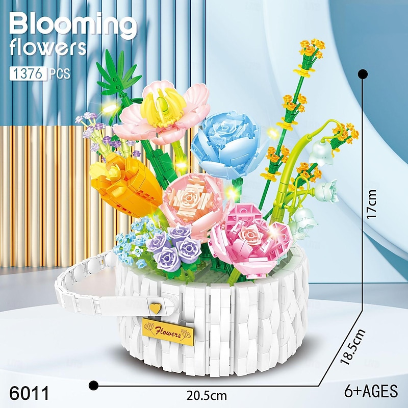 Women's Day Gifts Sunflower Hibiscus Eternal Flower Building Block Small Particle Puzzle Assembly Toy Potted Plant Decoration Couple Valentine's Day Gift Mother's Day Gifts for MoM2