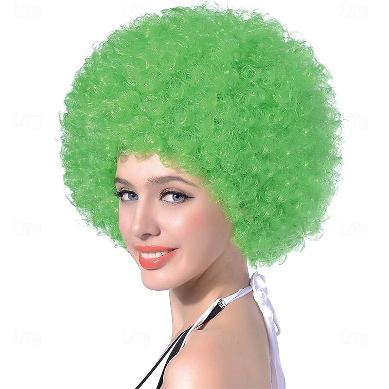 Short Kinky Curly Afro Wig for Women Men 70s Synthetic Heat Resistant Wigs Funny Party Cosplay Hair St.Patrick's Day Wigs