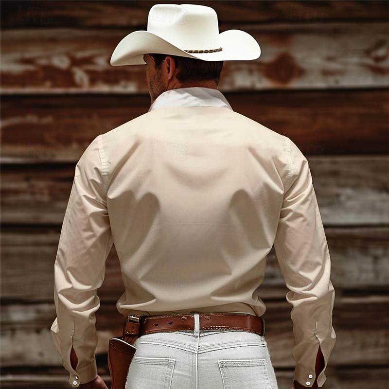 Men's Floral Western Shirt Cowboy Shirt Long Sleeve Vintage Western Style Daily Wear Going out Weekend Spring & Summer Turndown Pocket Print Button-Down Pink Blue Khaki Beige Gray2