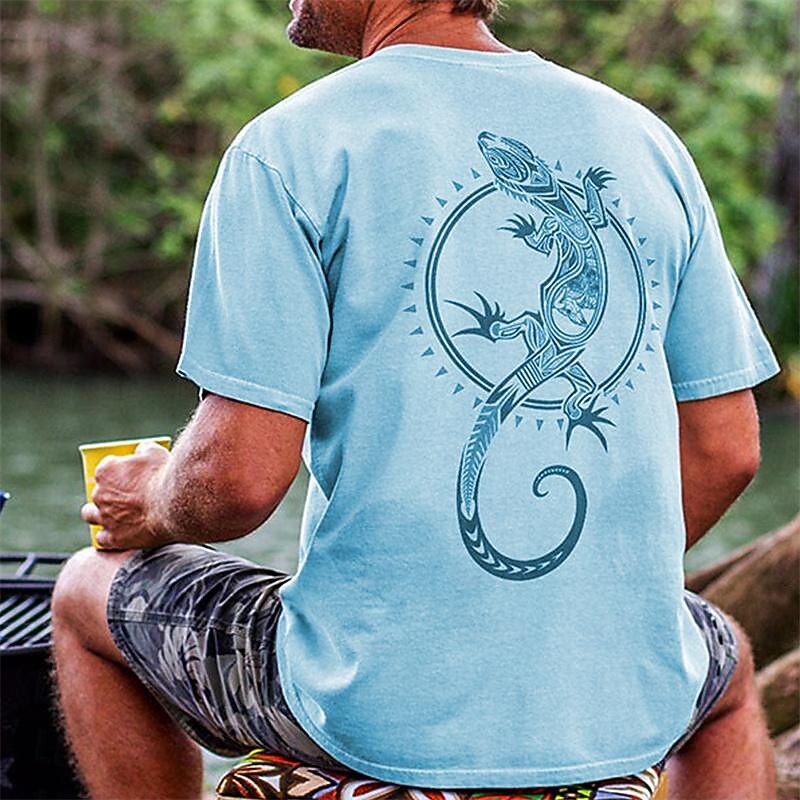 Men's Graphic Animal Lizard T Shirt Short Sleeve T shirt 3D Print Crew Neck Shirt Casual Resort Style Vacation Holiday Going out Blue Sky Blue Gray Spring & Summer Clothing Apparel S M L XL 2XL 3XL2