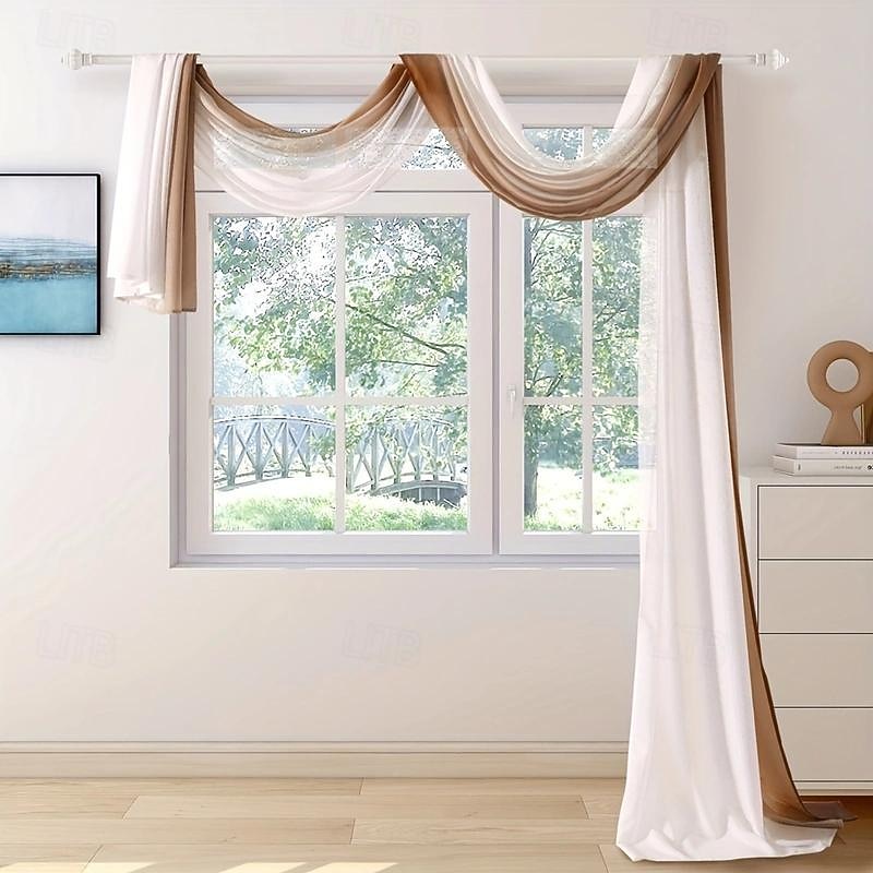 Valentine's Day Luxury Window Scarf Sheer Voile Elegant Topper Long Window Valance Solid Window Treatment Swags Drapes for Window Ceremony Wedding Canopy Bed2