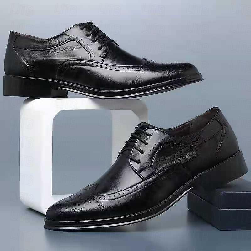 Men's White Brogue Oxford Dress Shoes - Classic Formal Lace-up Faux Leather Shoes for Weddings, Parties, and Business Wear 6