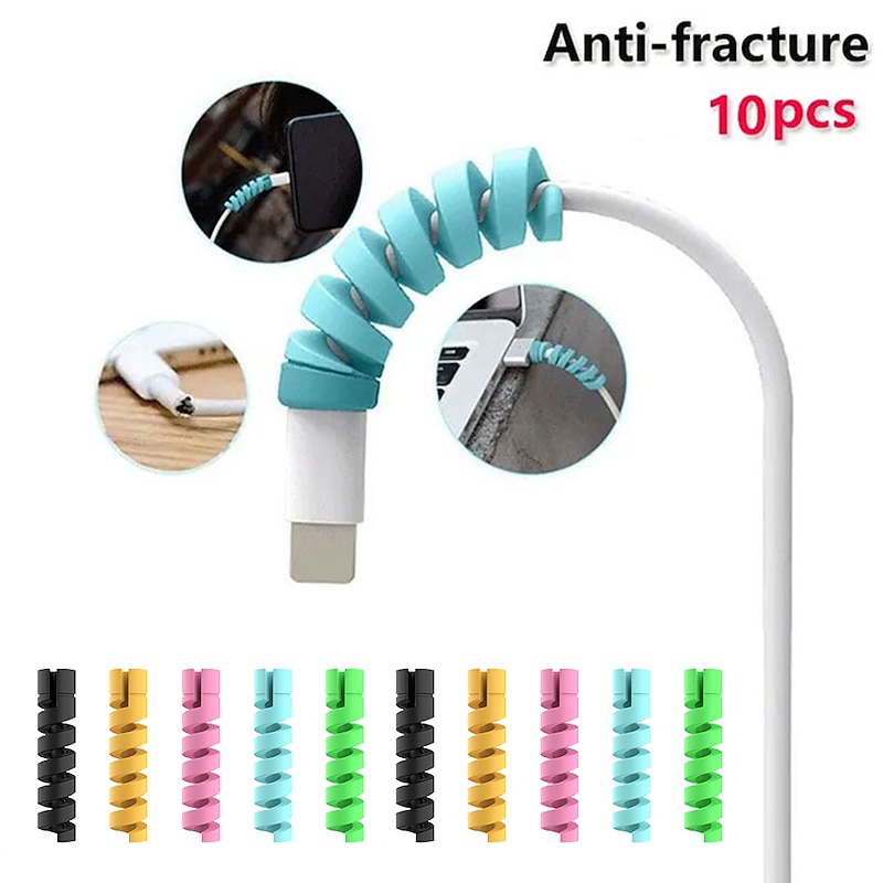 10pcs Charger Cable Saver Protector Spiral Tube Wire Management Organizer Protective Cord Sleeve For All Cell Phones Computers And Charger