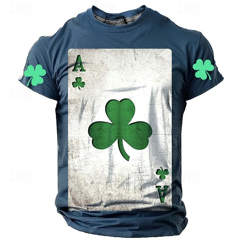 St. Patrick Men's Graphic Shamrock Poker Lucky Irish T Shirt T shirt Tee Short Sleeve T shirt 3D Print Crew Neck Shirt Daily Designer Retro Vintage Sports Outdoor Holiday Going out Black Blue Green3